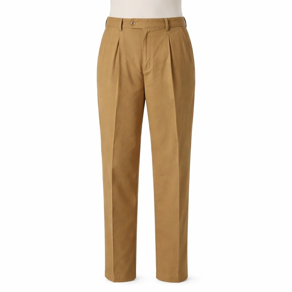 Mens Barbour Size 44 OS Pleated Front Trousers Cotton Tan Classic Dress Preppy